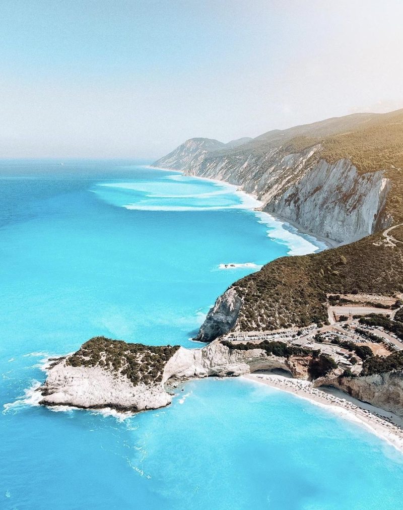 Turquoise Ionian coastline and cliffs near Lefkada